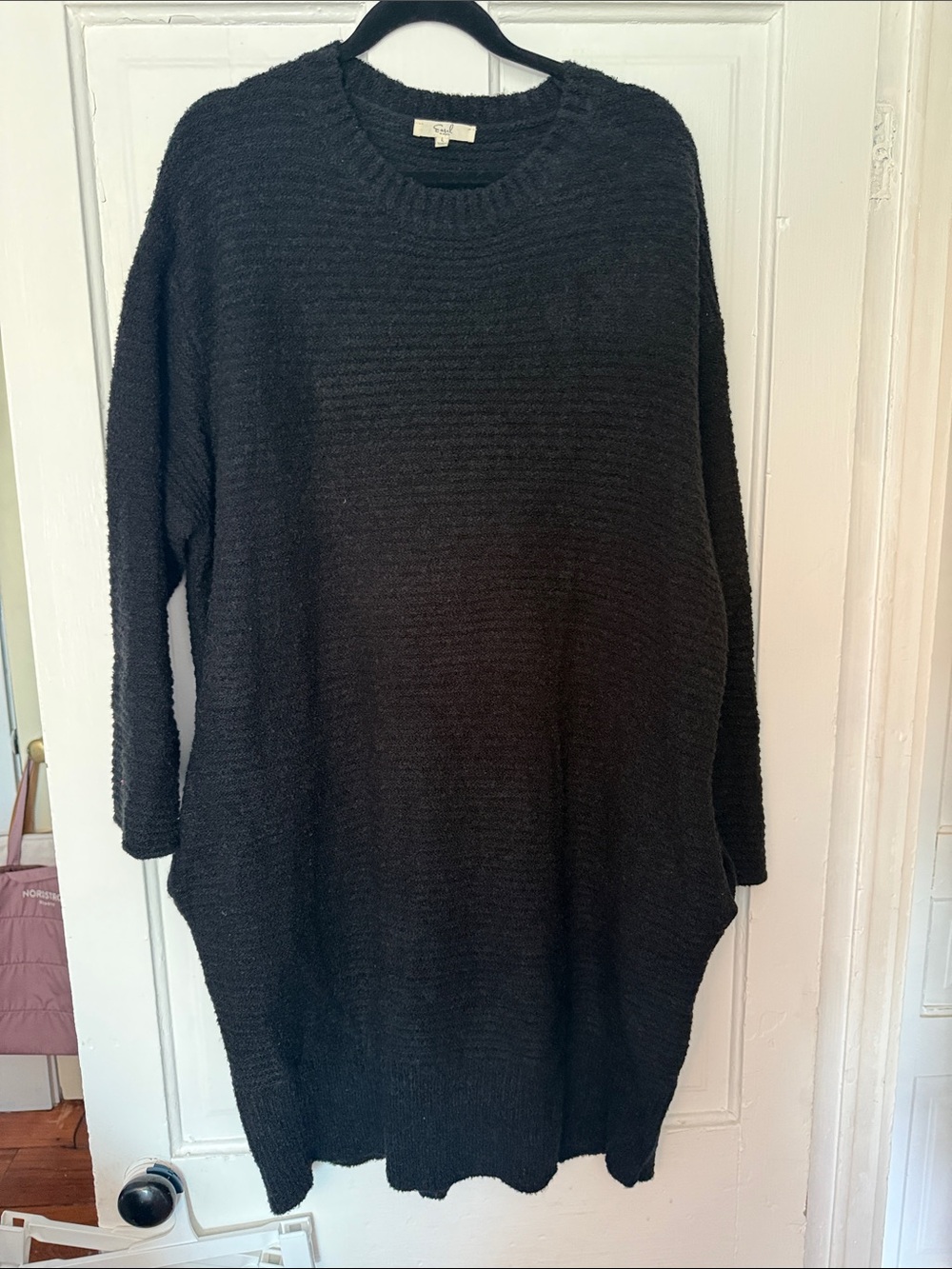 Black Cozy Knit Women’s Sweater Dress with Pockets